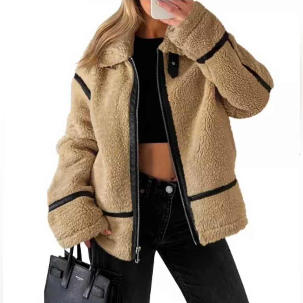 Winter Sherpa Faux Fur Jacket Collar Hem Desing Imily Bela Size M